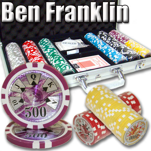 300 Count - Pre-Packaged - Poker Chip Set - Ben Franklin 14 G - Aluminum