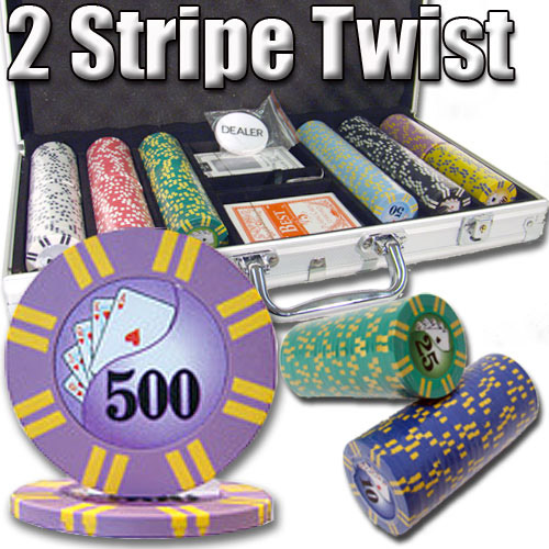 300 Count - Pre-Packaged - Poker Chip Set - 2 Stripe Twist 8 G - Aluminum
