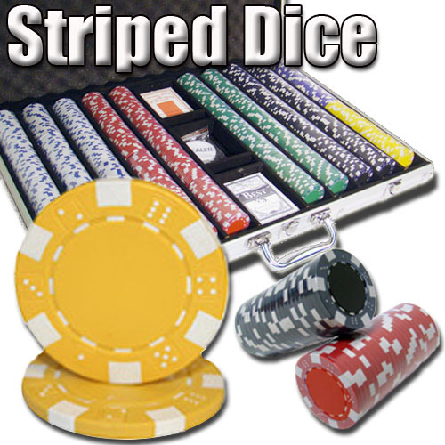 1000 Count - Pre-Packaged - Poker Chip Set - Striped Dice 11.5 G - Aluminum
