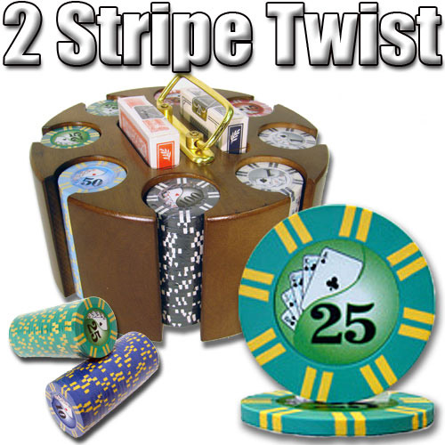 200 Count - Pre-Packaged - Poker Chip Set - 2 Sripe Twist 8 G - Carousel