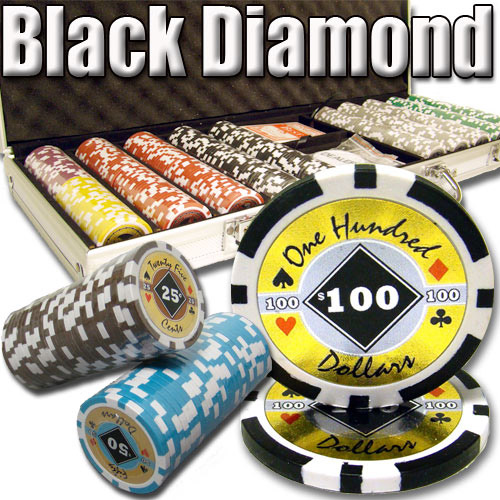 500 Count - Pre-Packaged - Poker Chip Set - Black Diamond 14 G - Aluminum