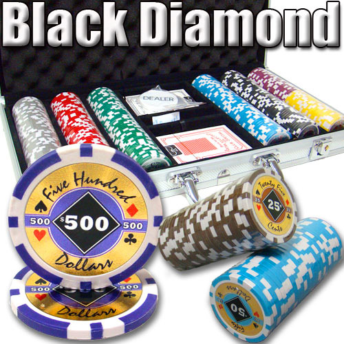 300 Count - Pre-Packaged - Poker Chip Set - Black Diamond 14 G - Aluminum