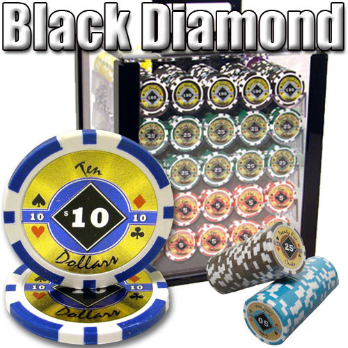 1000 Count - Pre-Packaged - Poker Chip Set - Black Diamond 14 G - Acrylic