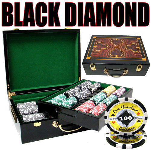 500 Count - Pre-Packaged - Poker Chip Set - Black Diamond 14 G - Hi Gloss