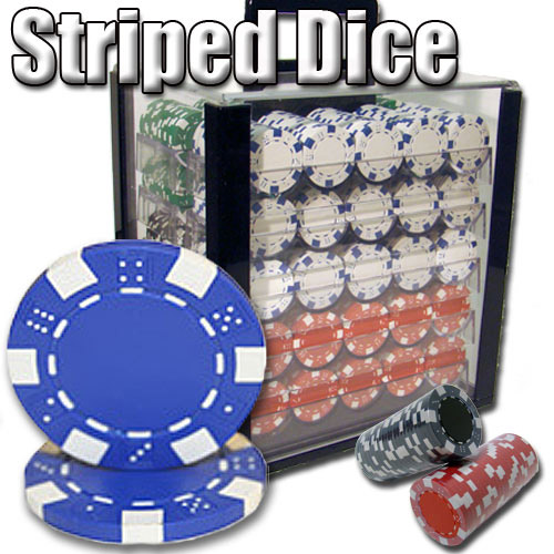 1000 Count - Pre-Packaged - Poker Chip Set - Striped Dice 11.5 G - Acrylic