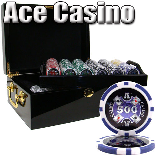 500 Count - Pre-Packaged - Poker Chip Set - Ace Casino 14 Gram - Black Mahogany