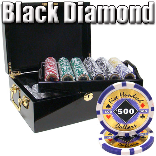 500 Count - Pre-Packaged - Poker Chip Set - Black Diamond 14 G - Black Mahogany