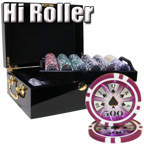 500 Count - Pre-Packaged - Poker Chip Set - Hi Roller 14 G - Black Mahogany