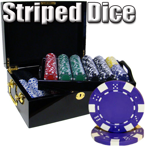 500 Count - Custom - Poker Chip Set - Striped Dice 11.5 G - Black Mahogany