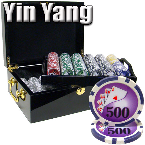 500 Count - Custom Breakout - Poker Chip Set - Yin Yang 13.5 G - Black Mahogany