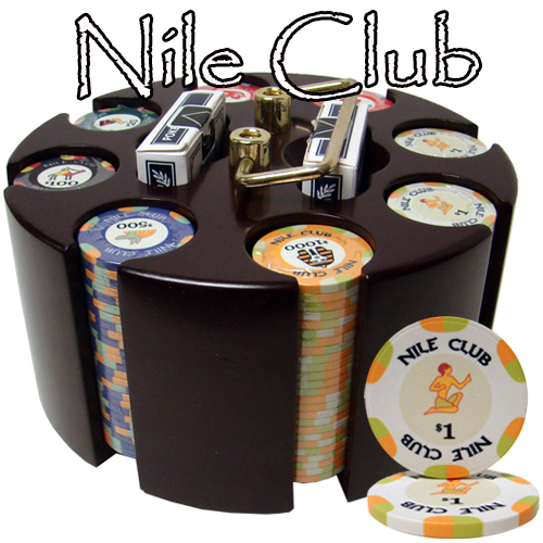 200 Ct Custom Breakout Nile Club Poker Chip Set in Wooden Carousel