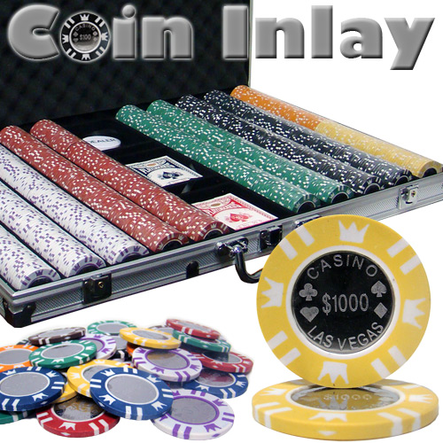 1000 Count Aluminum Standard Breakout-Coin Inlay 15 Poker Chip Set