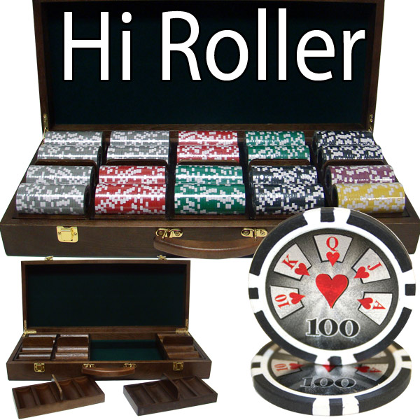 500 Count - Custom Breakout - Poker Chip Set - Hi Roller 14 G - Walnut Case