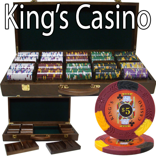 500 Count - Pre-Packaged - Poker Chip Set - Kings Casino 14 G - Walnut Case