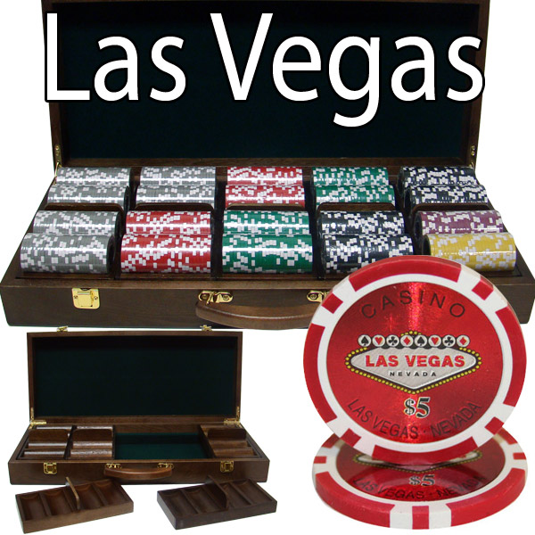 500 Count - Custom Breakout - Poker Chip Set - Las Vegas 14 G - Walnut Case
