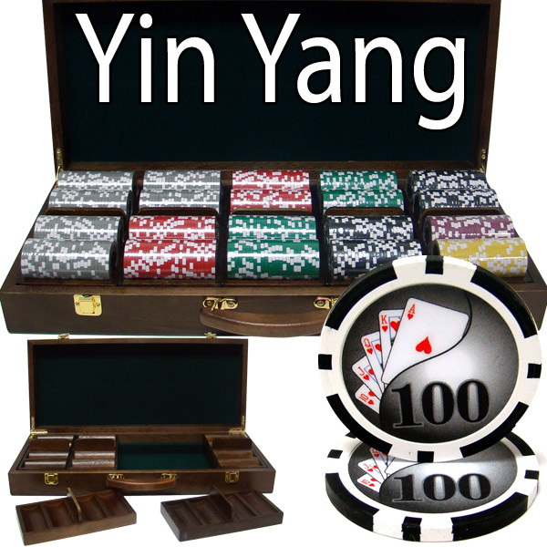 500 Count - Custom Breakout - Poker Chip Set - Yin Yang 13.5 G - Walnut Case
