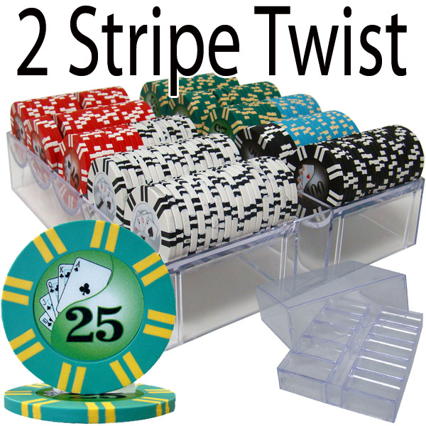 200 Count - Pre-Packaged - Poker Chip Set - 2 Sripe Twist 8 G - Acrylic Tray