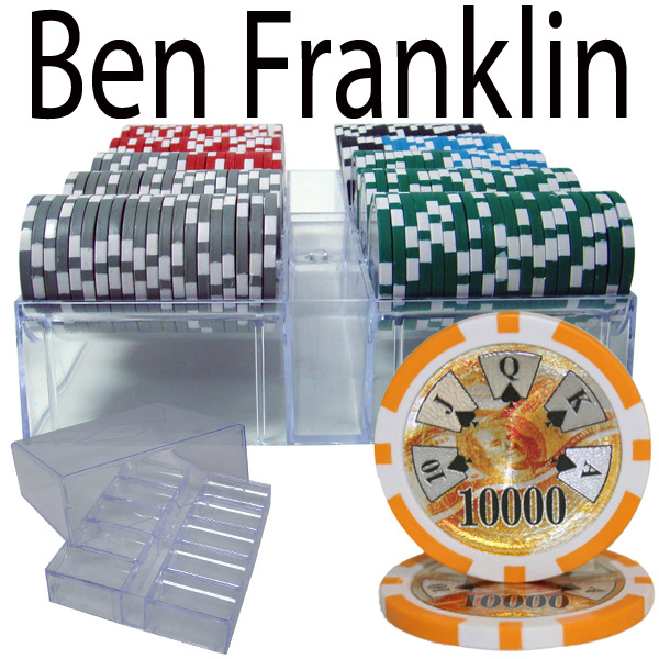 200 Count - Pre-Packaged - Poker Chip Set - Ben Franklin 14 G - Acrylic Tray