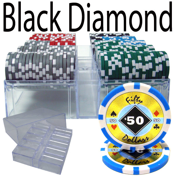 200 Count - Pre-Packaged - Poker Chip Set - Black Diamond 14 G - Acrylic Tray