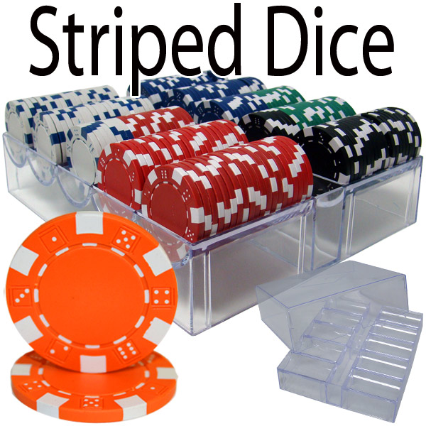 200 Count - Pre-Packaged - Poker Chip Set - Striped Dice 11.5G - Acrylic Tray