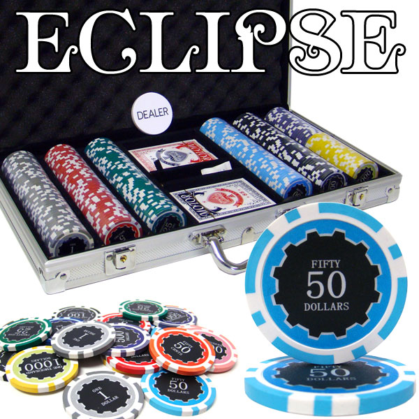 300 Count Pre-Packaged Eclipse 14 Poker Chip Set - Aluminum