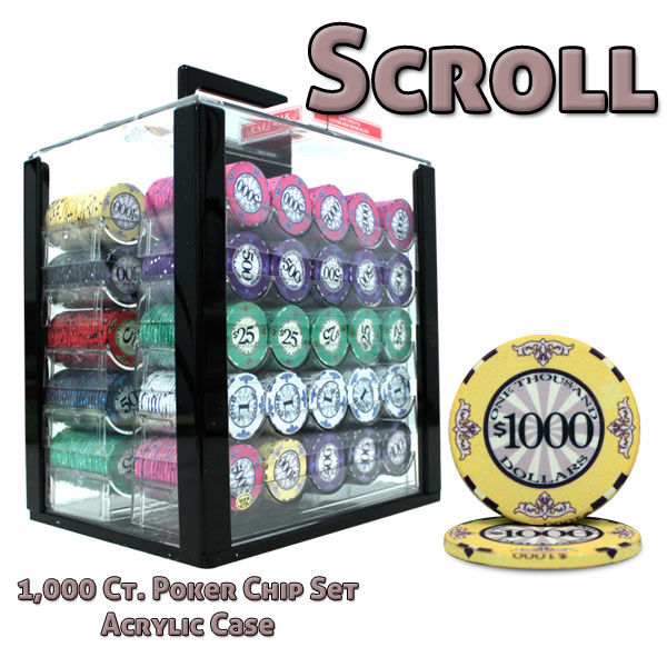 1000 Ct Standard Breakout Scroll Poker Chip Set - Acrylic Case