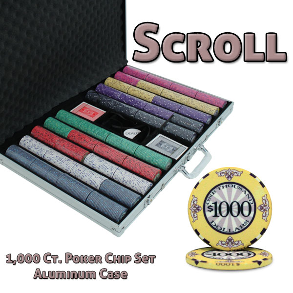 1000 Ct Standard Breakout Scroll Poker Chip Set - Aluminum Case