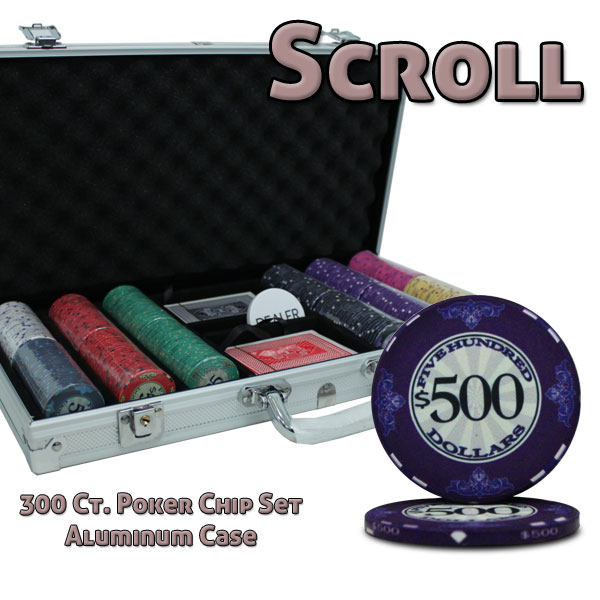 300 Ct Standard Breakout Scroll Poker Chip Set Aluminum Case