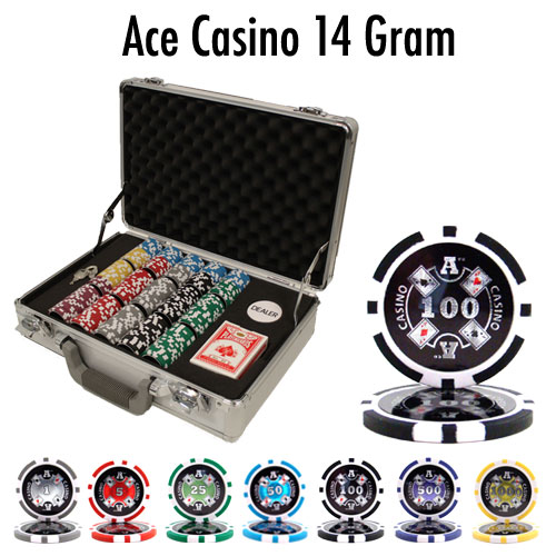 300 Count Pre-Packaged Ace Casino 14 Poker Chip Set - Claysmith