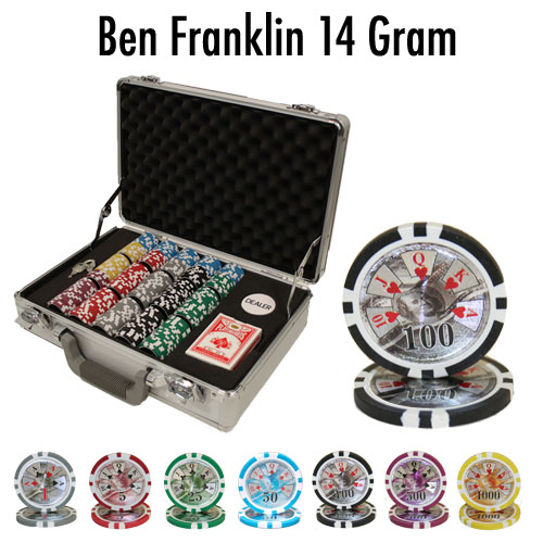 300 Count - Pre-Packaged - Poker Chip Set - Ben Fraklin 14 G - Claysmith Case