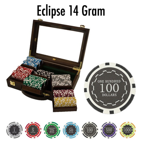 300 Count Pre-Packaged Eclipse 14 Poker Chip Set - Walnut