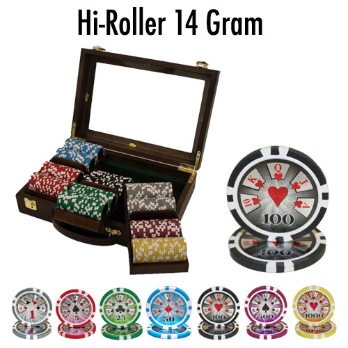 300 Count - Pre-Packaged - Poker Chip Set - Hi Roller 14 G - Walnut