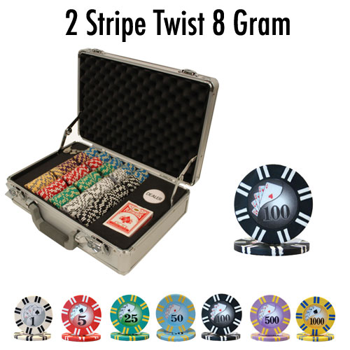 300 Count - Pre-Packaged - Poker Chip Set - 2 Stripe Twist 8 G - Claysmith