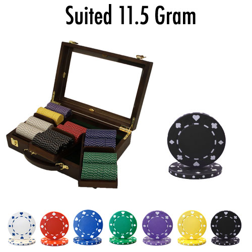 300 Count - Pre-Packaged - Poker Chip Set - Suited 11.5 G - Walnut Case