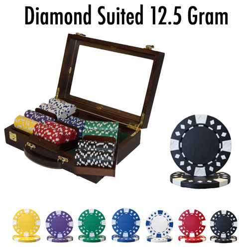 300 Count - Pre-Packaged - Poker Chip Set - Diamond Suited 12.5 G - Walnut
