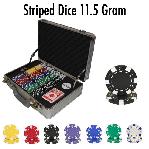 300 Count - Pre-Packaged - Poker Chip Set - Striped Dice 11.5 G - Claysmith