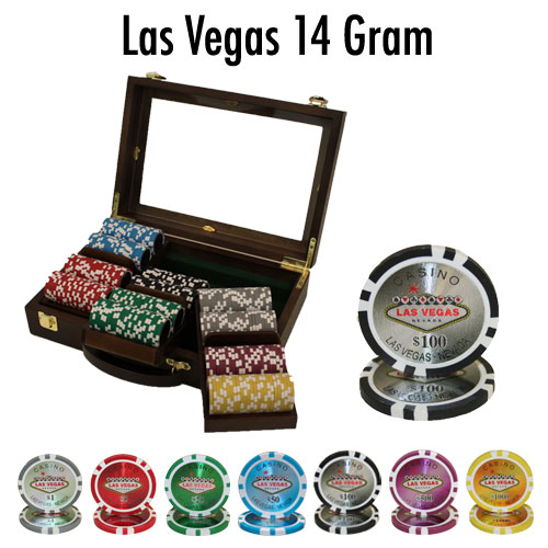 300 Count - Custom Breakout - Poker Chip Set - Las Vegas 14 G - Walnut