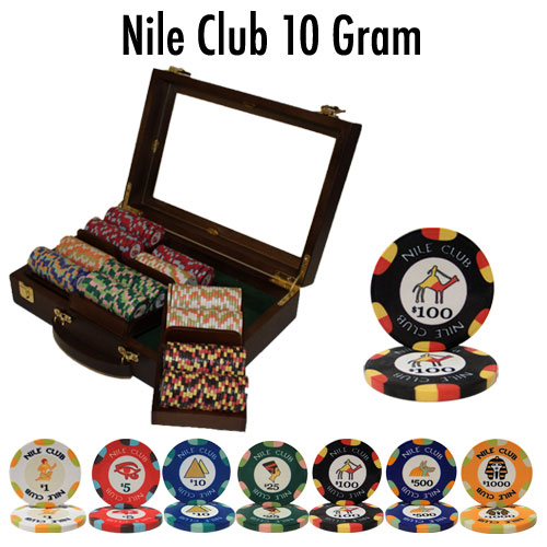 300 Ct Custom Breakout Nile Club Poker Chip Set - Walnut