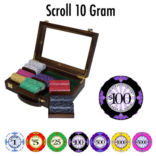 300 Ct Custom Breakout Scroll Poker Chip Set Walnut Case
