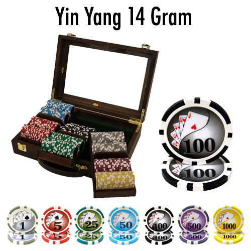 300 Count - Custom Breakout - Poker Chip Set - Yin Yang 13.5 G - Walnut
