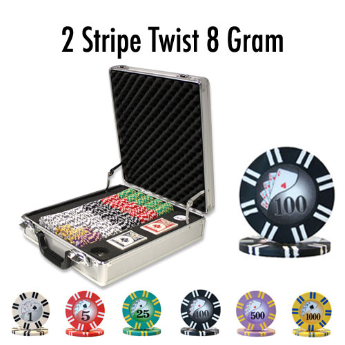 500 Count - Pre-Packaged - Poker Chip Set - 2 Stripe Twist 8 G - Claysmith