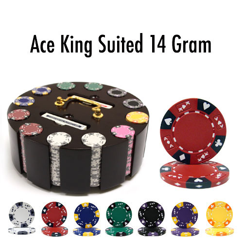 300 Count - Pre-Packaged - Poker Chip Set - Ace King Suited 14 G Wooden Carousel