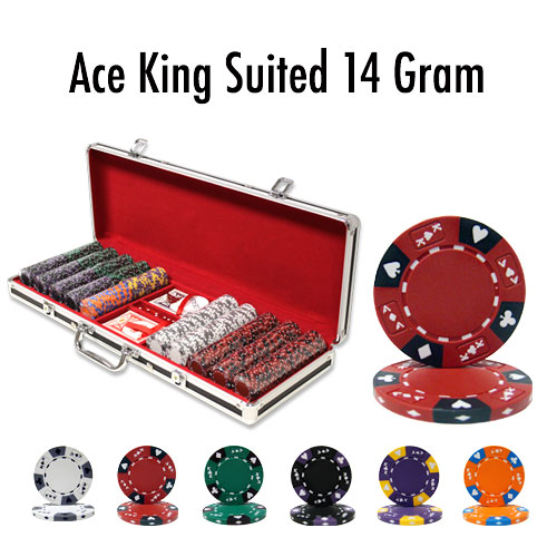 500 Count - Pre-Packaged - Poker Chip Set - Ace King Suited 14 G Black Aluminum