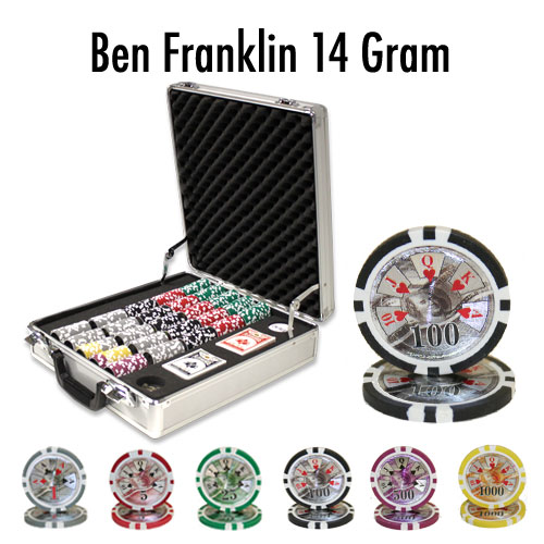 500 Count - Pre-Packaged - Poker Chip Set - Ben Franklin 14 Gram - Claysmith