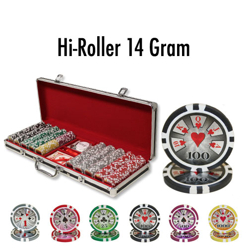 500 Count - Pre-Packaged - Poker Chip Set - Hi Roller 14 G - Black Aluminum