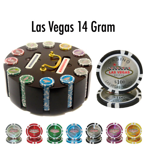 300 Count - Pre-Packaged - Poker Chip Set - Las Vegas 14 G - Wooden Carousel