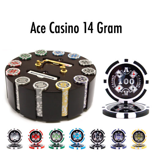 300 Count - Custom - Poker Chip Set - Ace Casino 14 Gram - Wooden Carousel