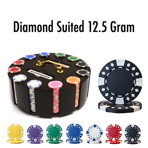 300 Count - Custom - Poker Chip Set - Diamond Suited 12.5 G - Wooden Carousel
