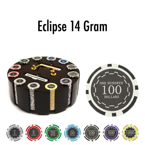 300 Count - Custom - Poker Chip Set - Eclipse 14 Gram - Wooden Carousel
