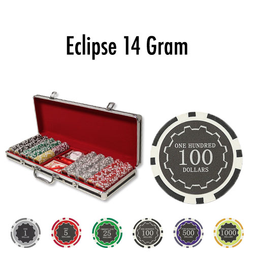 500 Count - Pre-Packaged - Poker Chip Set - Eclipse 14 Gram - Black Aluminum